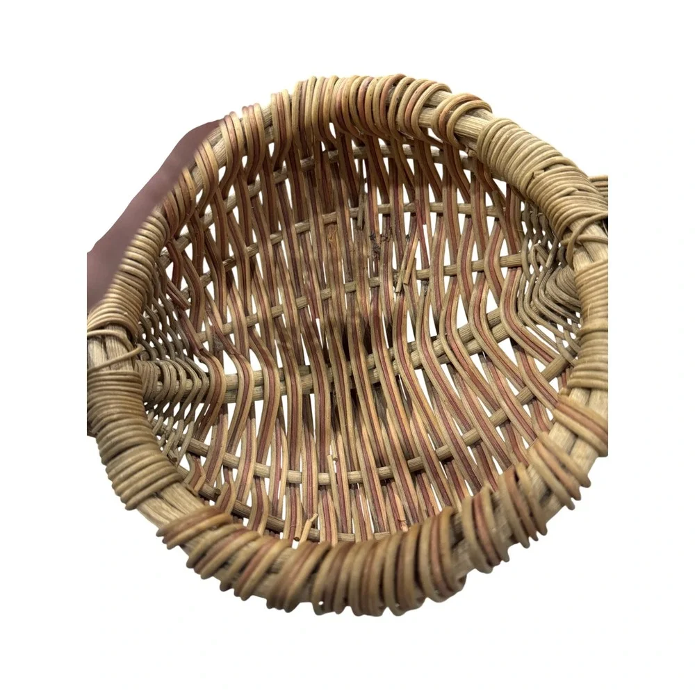 Handwoven Wicker Buttocks Egg Basket Natural Reed God's Eye Handle Farmhouse 10